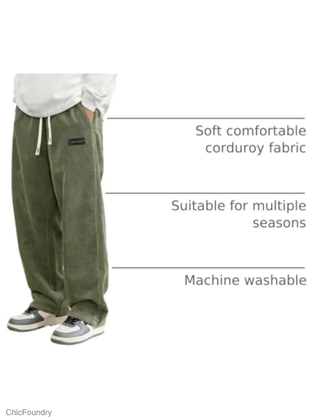 Corduroy Loose Fit Wide Leg Sweatpants Elastic Waist Drawstring